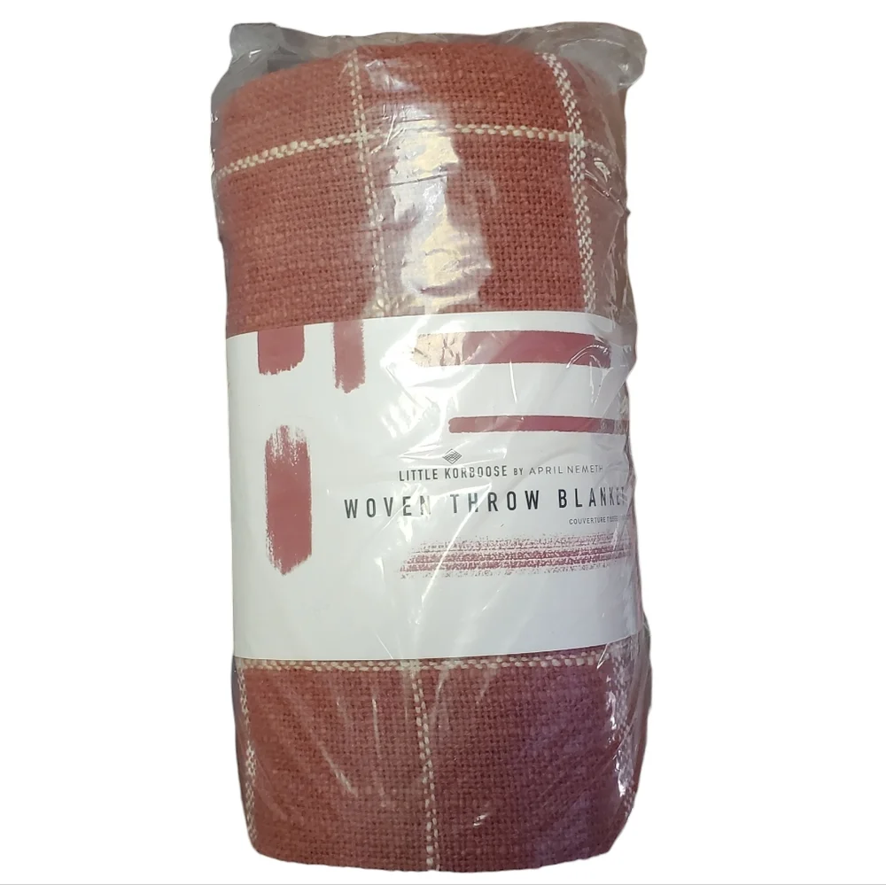 NWT Little Korboose Woven Throw Blanket 100% Cotton in Color Rust